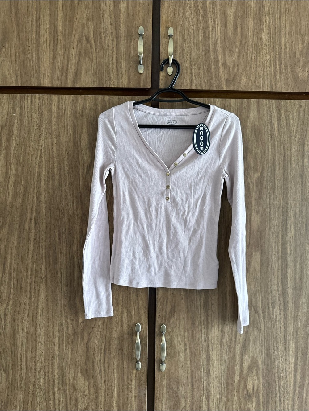 Scoop Long-Sleeve Henley Top in Light Pink Size 4(4-6)